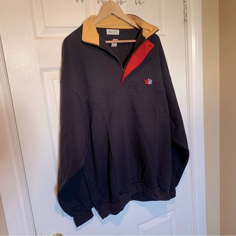 Vintage Ash City Full Zip Sweater Men’s XL Navy Red Mock Neck Made in Canada